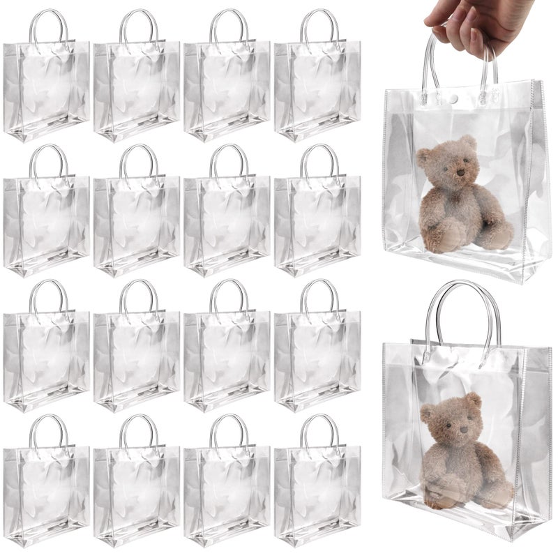 BadenBach 16 PCS Clear Plastic Gift Bags with Handle Reusable PVC Plastic Gift Wrap Tote Bag for Halloween Christmas Boutique Wedding Birthday Baby Shower Party Favor (7.87"" x 7.87"" x 3.15"")